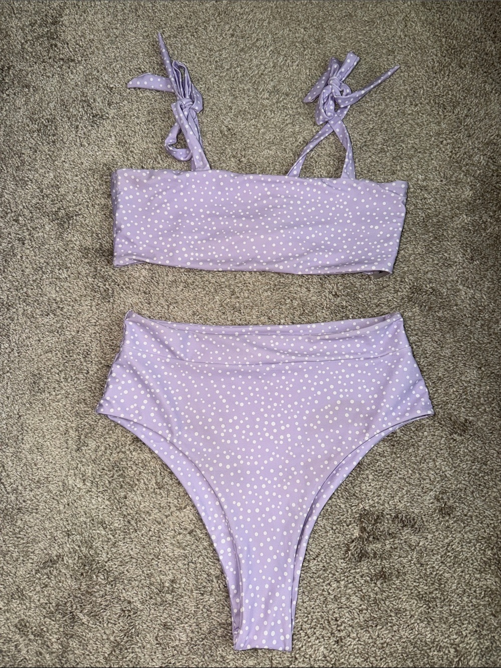 SHEIN Lavender Polka Dot High-Waist Bikini Set Medium